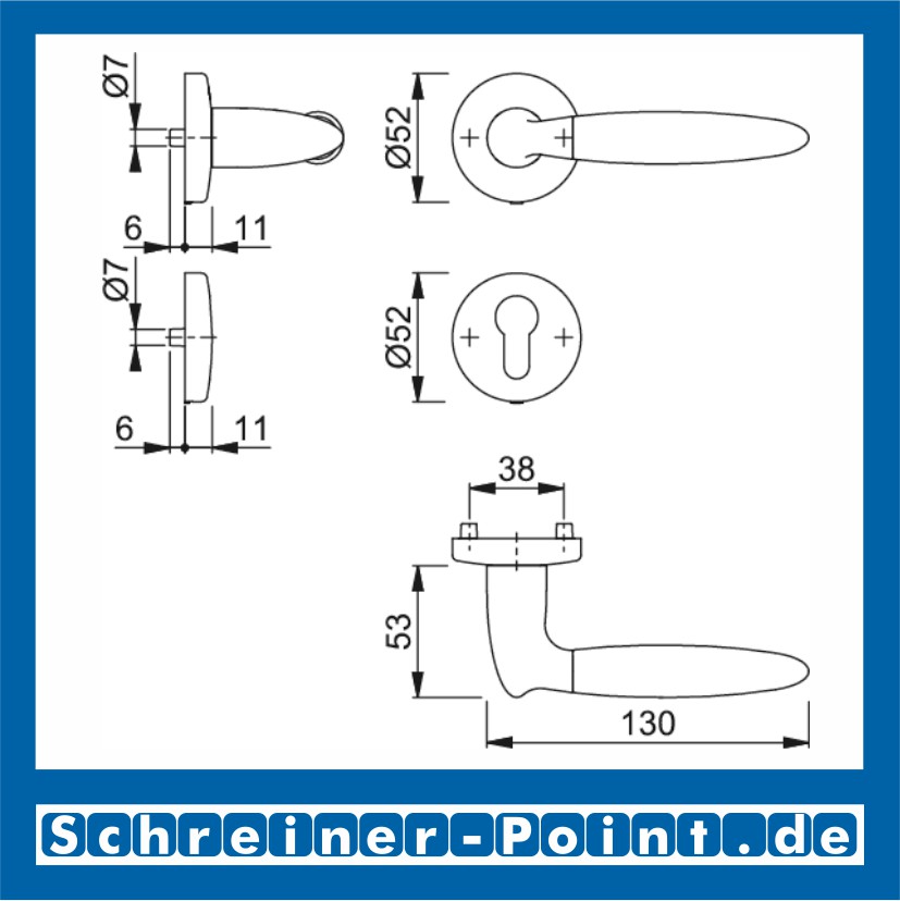 Hoppe Athinai Messing verchromt / matt verchromt F49-R/F98-R  Rosettengarnitur M156/19KV/19KVS, 2711391, 2711295, 2711421, 2727393